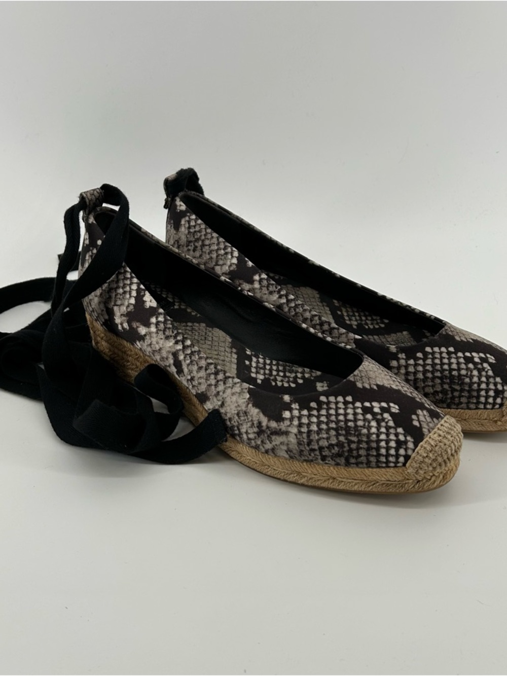 Tory Burch Black & Beige Snake-Print Espadrille Heather